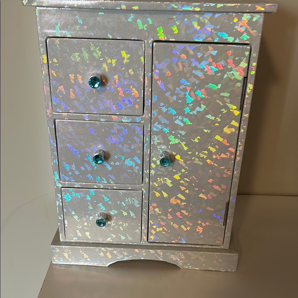 Holographic Silver Jewelry Storage Cabinet
